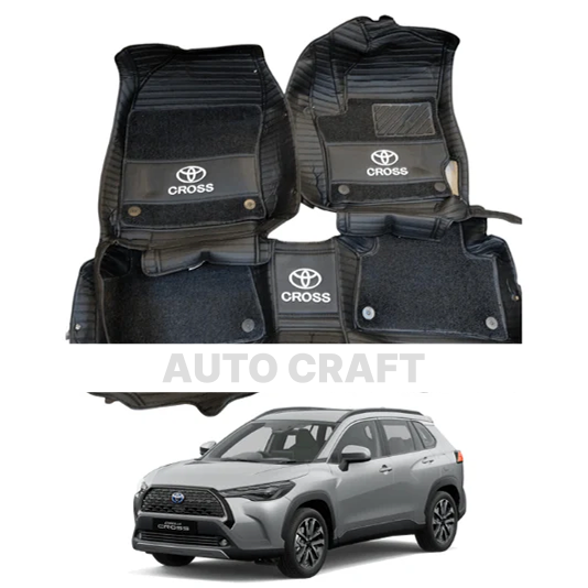 Toyota Cross 9D Floor Mats with Black Grass | 3 Pcs | Cross Best Floor Mats | Cross 9D Floor