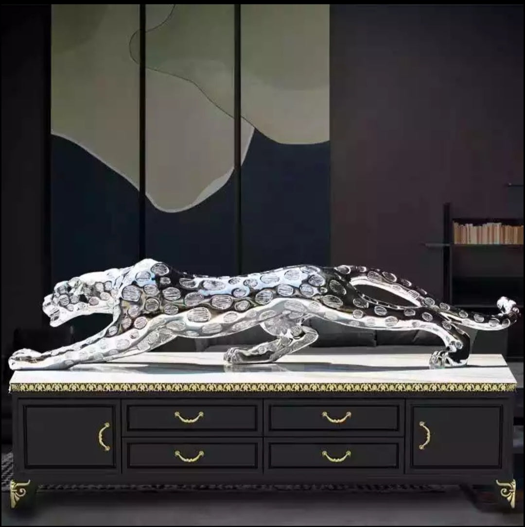 Leopard Silver Sculpture Dashboard Decoration With Double Tape