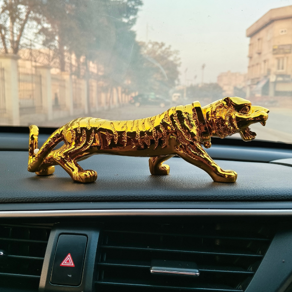 Lion Golden Sculpture with Moving Neck Dashboard Decoration With Double Tape