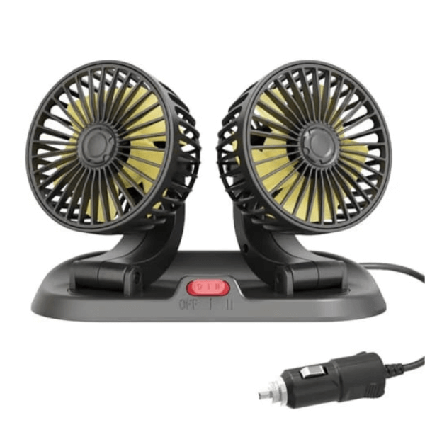 12V Car Fan 360 Degree Rotation Adjustable Dual Head Car Auto Cooling Air Fan