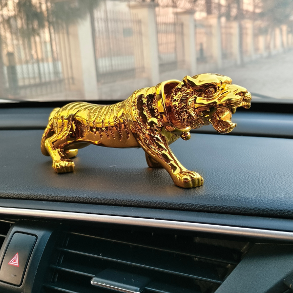 Lion Golden Sculpture with Moving Neck Dashboard Decoration With Double Tape