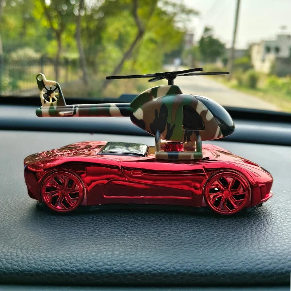 Car Dashboard Solar Air Freshener Racing Car with Helicopter with Refill Perfume
