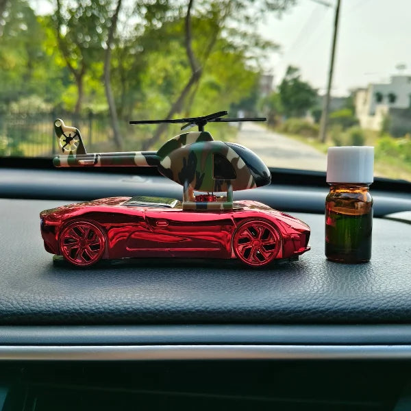 Car Dashboard Solar Air Freshener Racing Car with Helicopter with Refill Perfume