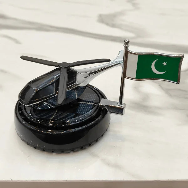 Car Dashboard Solar Air Freshener Helicopter & Flag with Refill Perfume