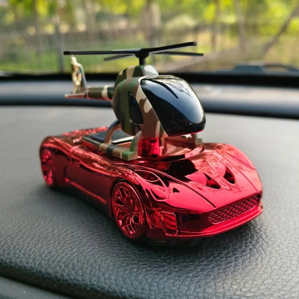 Car Dashboard Solar Air Freshener Racing Car with Helicopter with Refill Perfume