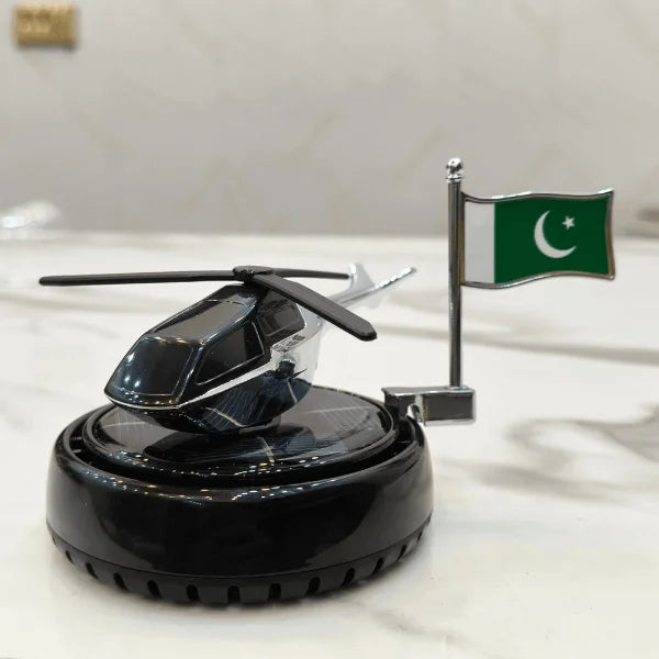 Car Dashboard Solar Air Freshener Helicopter & Flag with Refill Perfume