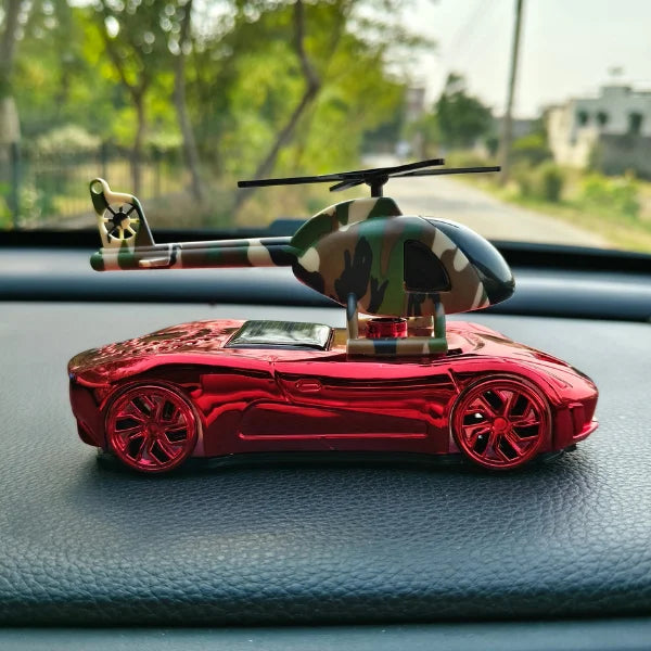 Car Dashboard Solar Air Freshener Racing Car with Helicopter with Refill Perfume