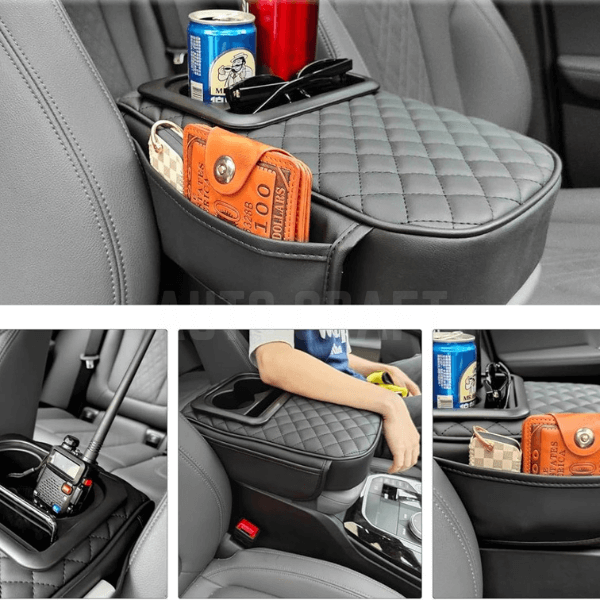 Universal Car Center Console Armrest Cushion with Cup Holder - Grey