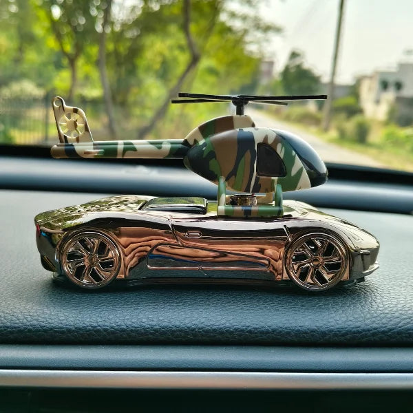 Car Dashboard Solar Air Freshener Racing Car with Helicopter with Refill Perfume