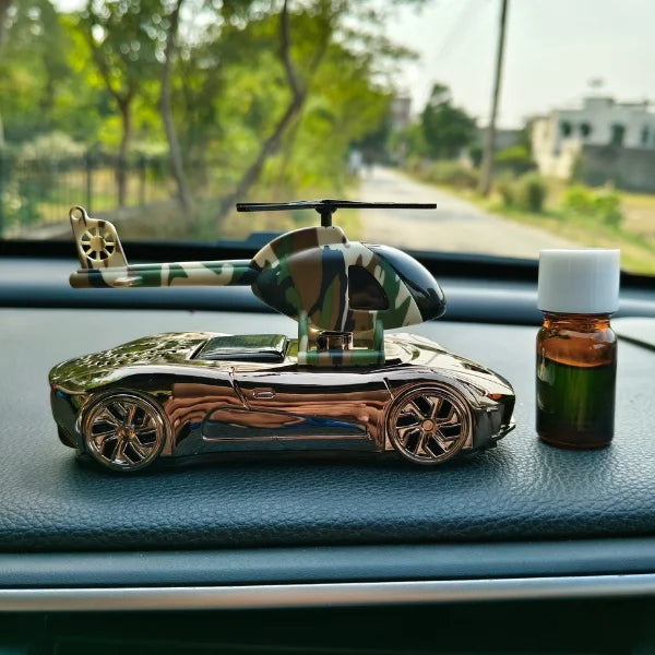 Car Dashboard Solar Air Freshener Racing Car with Helicopter with Refill Perfume