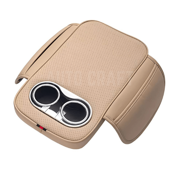 Universal Car Center Console Armrest Cushion with Cup Holder - Beige