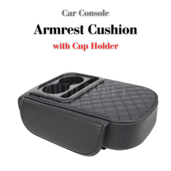 Universal Car Center Console Armrest Cushion with Cup Holder - Black
