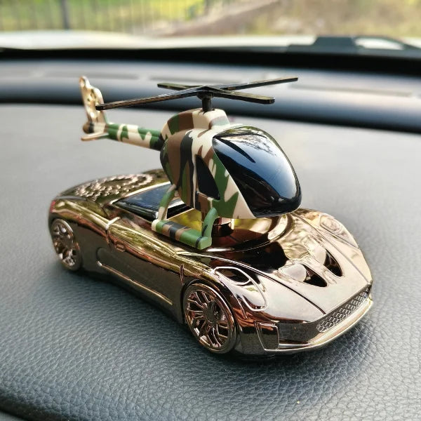 Car Dashboard Solar Air Freshener Racing Car with Helicopter with Refill Perfume