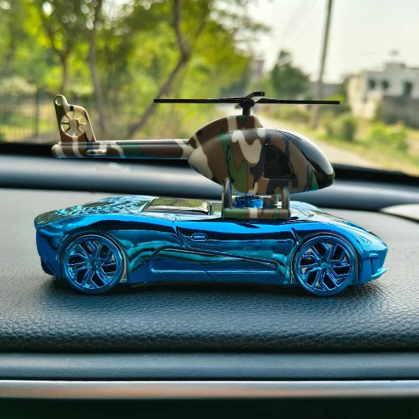 Car Dashboard Solar Air Freshener Racing Car with Helicopter with Refill Perfume