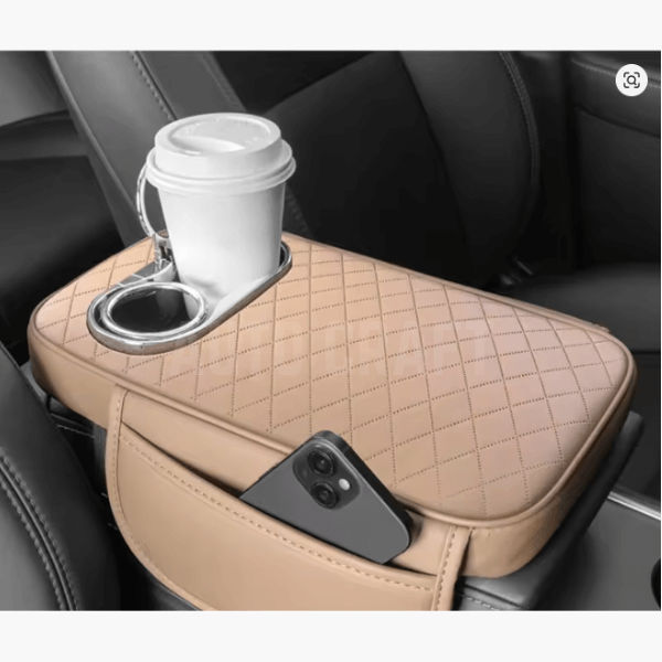 Universal Car Center Console Armrest Cushion with Cup Holder - Beige