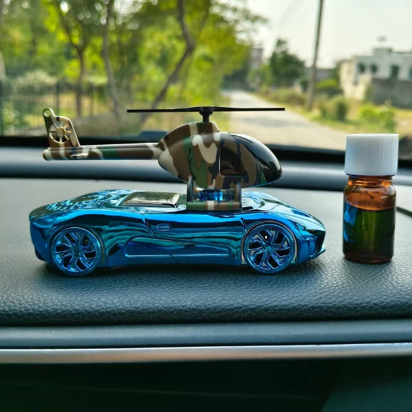 Car Dashboard Solar Air Freshener Racing Car with Helicopter with Refill Perfume