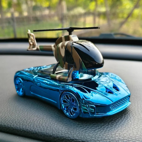 Car Dashboard Solar Air Freshener Racing Car with Helicopter with Refill Perfume