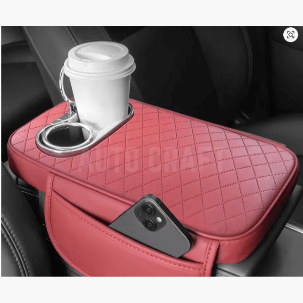 Universal Car Center Console Armrest Cushion with Cup Holder - Red
