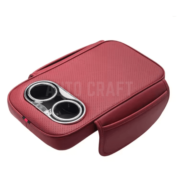 Universal Car Center Console Armrest Cushion with Cup Holder - Red