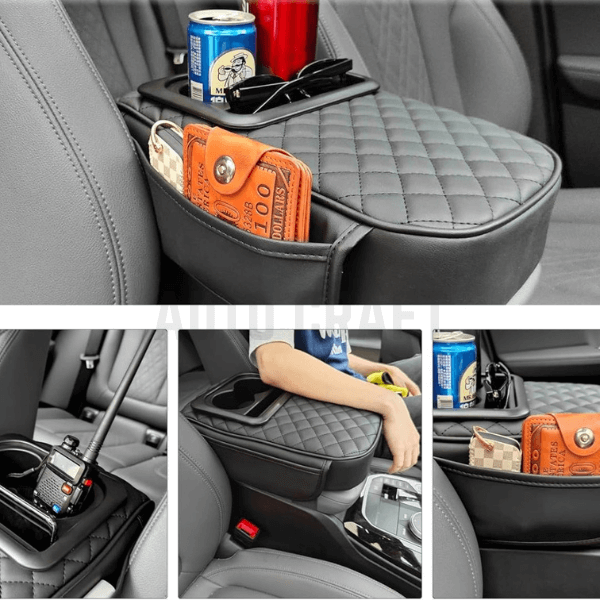 Universal Car Center Console Armrest Cushion with Cup Holder - Black