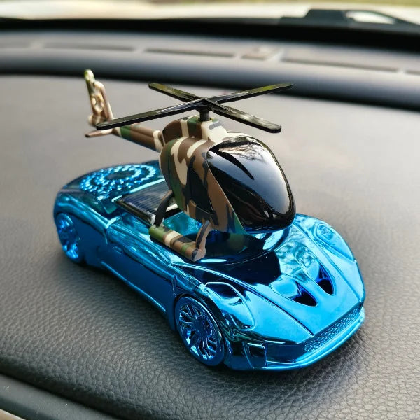 Car Dashboard Solar Air Freshener Racing Car with Helicopter with Refill Perfume