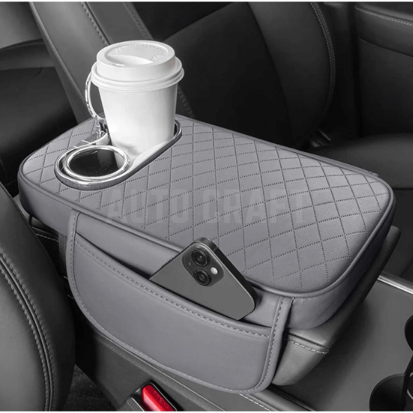 Universal Car Center Console Armrest Cushion with Cup Holder - Grey