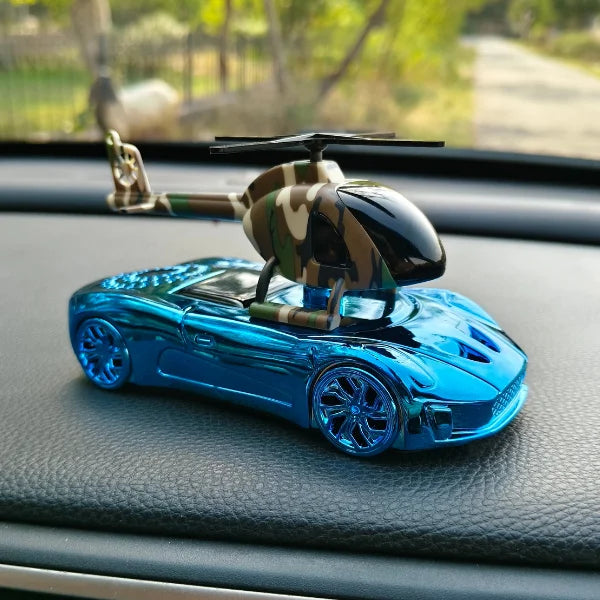 Car Dashboard Solar Air Freshener Racing Car with Helicopter with Refill Perfume