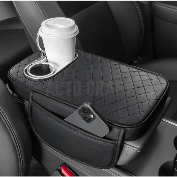 Universal Car Center Console Armrest Cushion with Cup Holder - Black