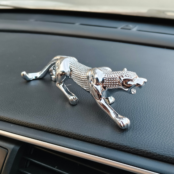 Leopard Silver Sculpture Dashboard Decoration With Double Tape