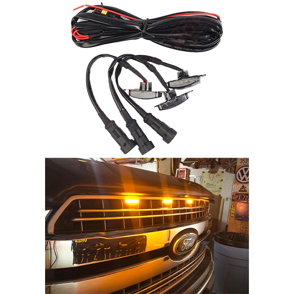Universal 3Pcs Orange Car Grill Light For All Models