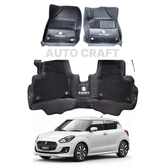 Suzuki Swift 9D Floor Mats with Black Grass | 3 Pcs | Swift Best Floor Mats | Swift 9D Floor