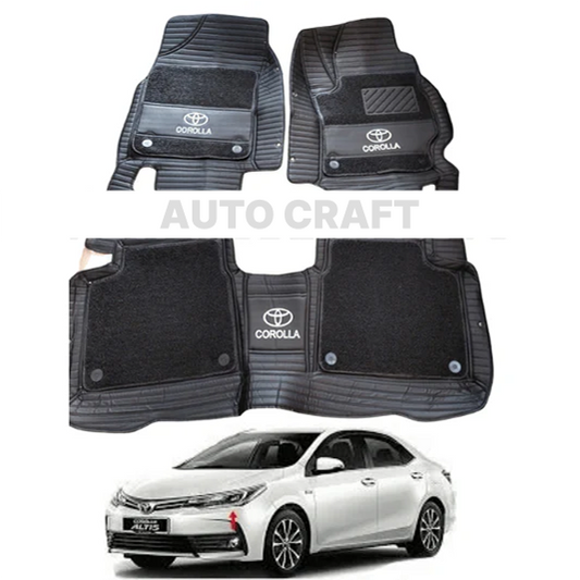 Toyota Corolla 9D Floor Mats with Black Grass | 3 Pcs | Corolla Best Floor Mats | Corolla 9D Floor
