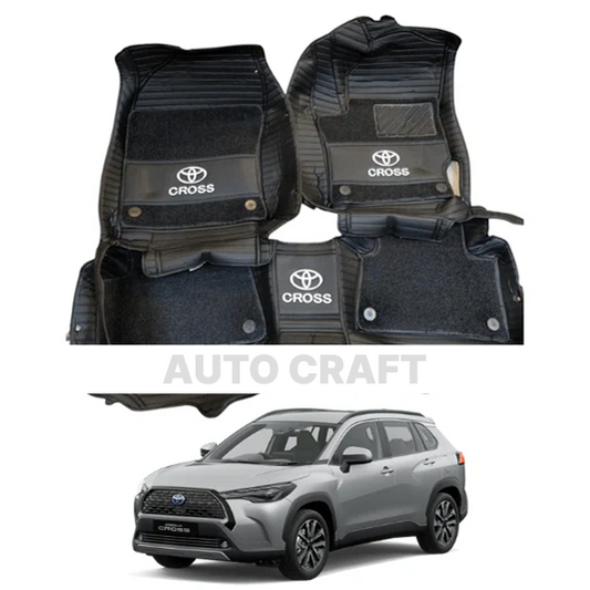 Toyota Cross 9D Floor Mats with Black Grass | 3 Pcs | Cross Best Floor Mats | Cross 9D Floor