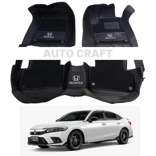 Honda Civic 9D Floor Mats with Black Grass | 3 Pcs | Civic Best Floor Mats | Civic 9D Floor | Model 2022 - 2023