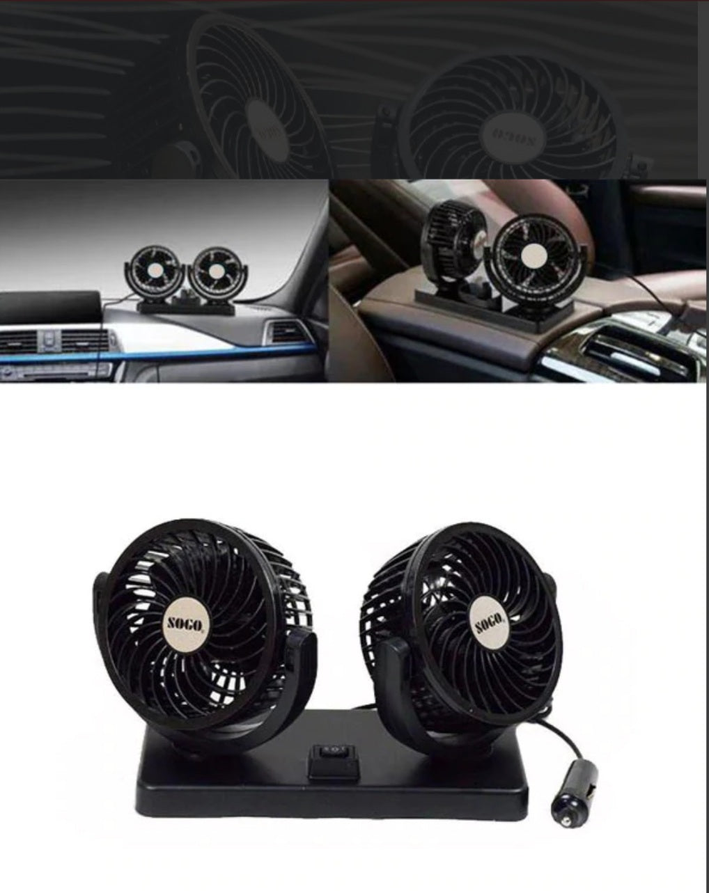 Dual Headed Rotatable Vehicle Fan - 12V | Large Size - New Modern Autos