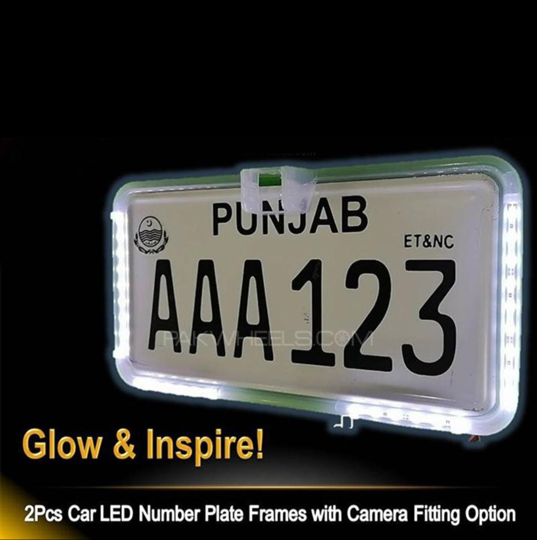 Car LED Number Plate Frame With Camera Mount 2pc - New Modern Autos