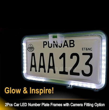 Car LED Number Plate Frame With Camera Mount 2pc - New Modern Autos